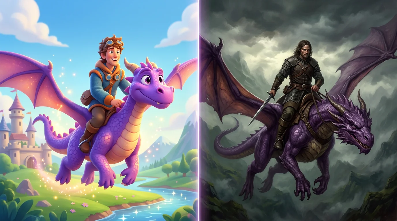 Dos estilos distintos de montar un dragón morado — Pixar vs El Señor de los Anillos