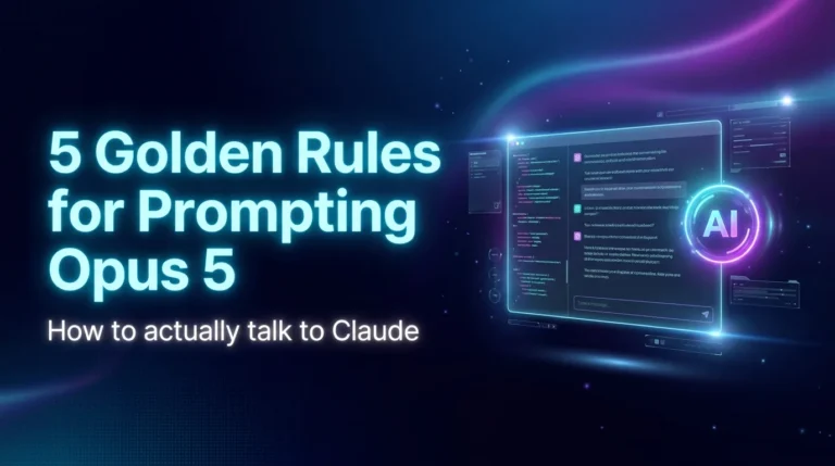 5 golden rules for prompting Opus 5 on a dark neon tech background
