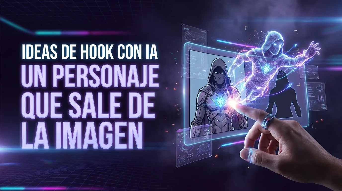 Idea de hook con IA: personaje de cómic que sale de la portada
