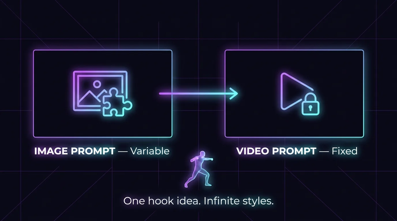 Diagram: the image prompt changes, the video prompt stays fixed