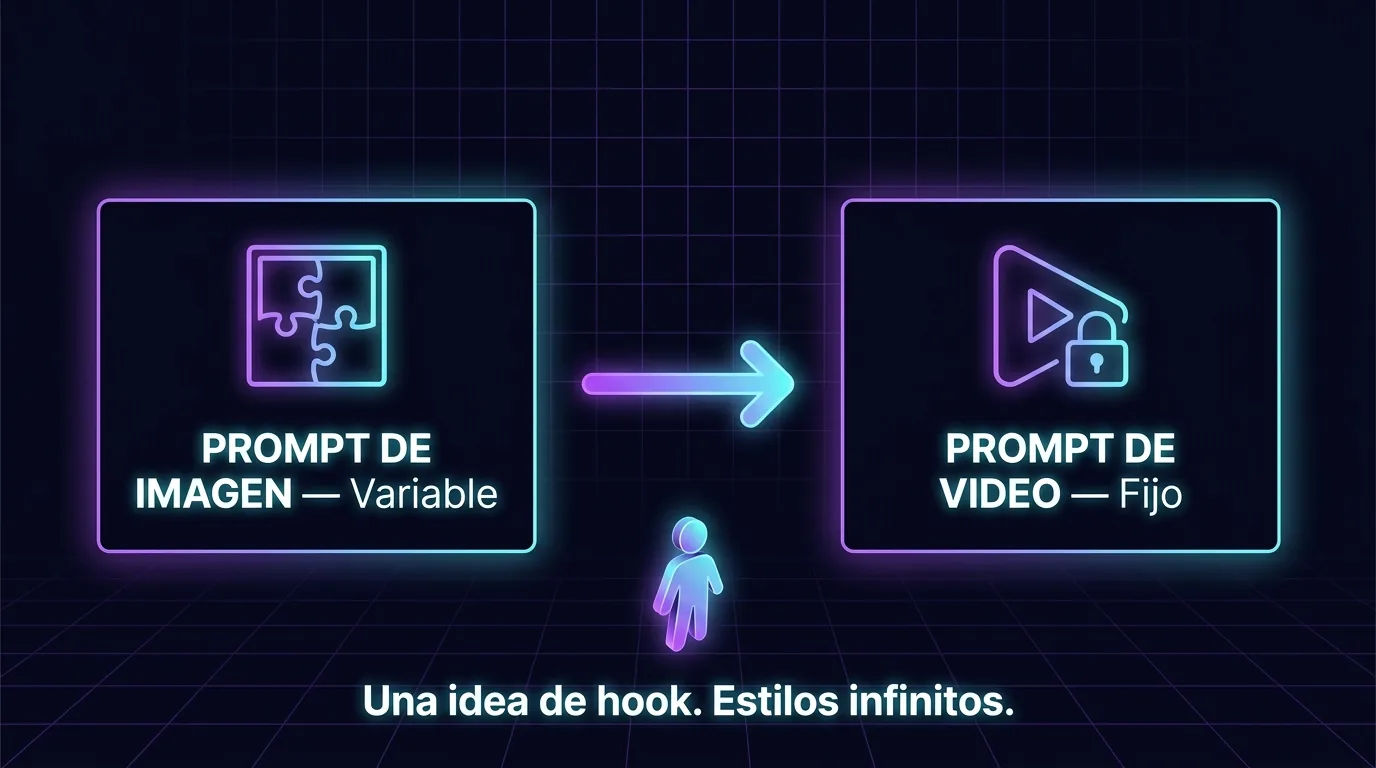 Diagrama: el prompt de imagen cambia, el prompt de video se mantiene fijo