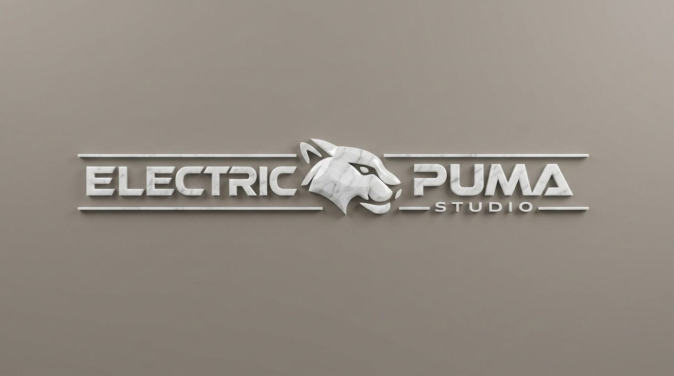 Logo de Electric Puma como escultura de mármol pulido hecha con IA