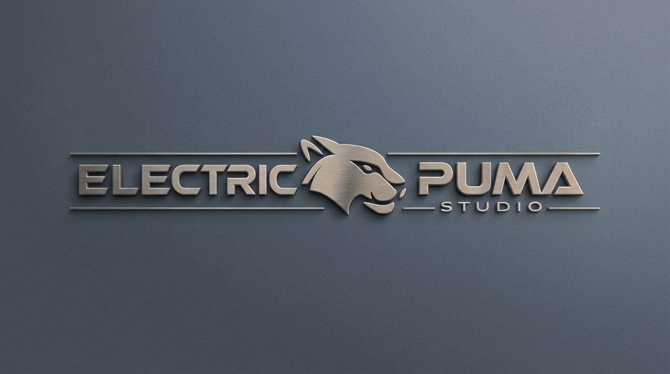 Logo de Electric Puma recreado en metal cepillado con IA