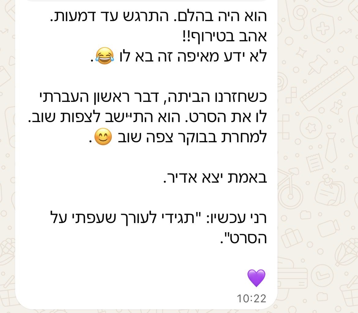 Homepage 16 לקוח מתאר תגובת התרגשות לסרט הפתעה ליום הולדת — הודעת WhatsApp